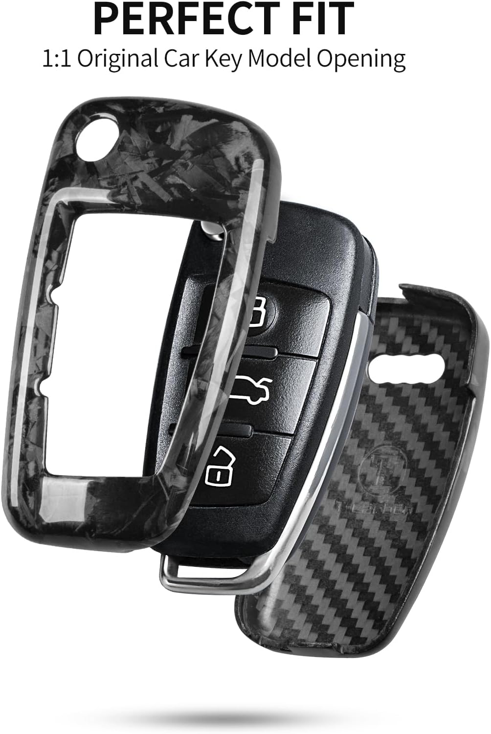Key Fob Cover with Keychain Fits Audi Q3 2024,Forged Carbon Fiber Key Fob Case Shell Fits Audi A3 A4 A6 S3 S4 RS3 RS4 RS6 R8 TTS 2005 2010 2013 Flip Blade Key Smart Remote Accessories