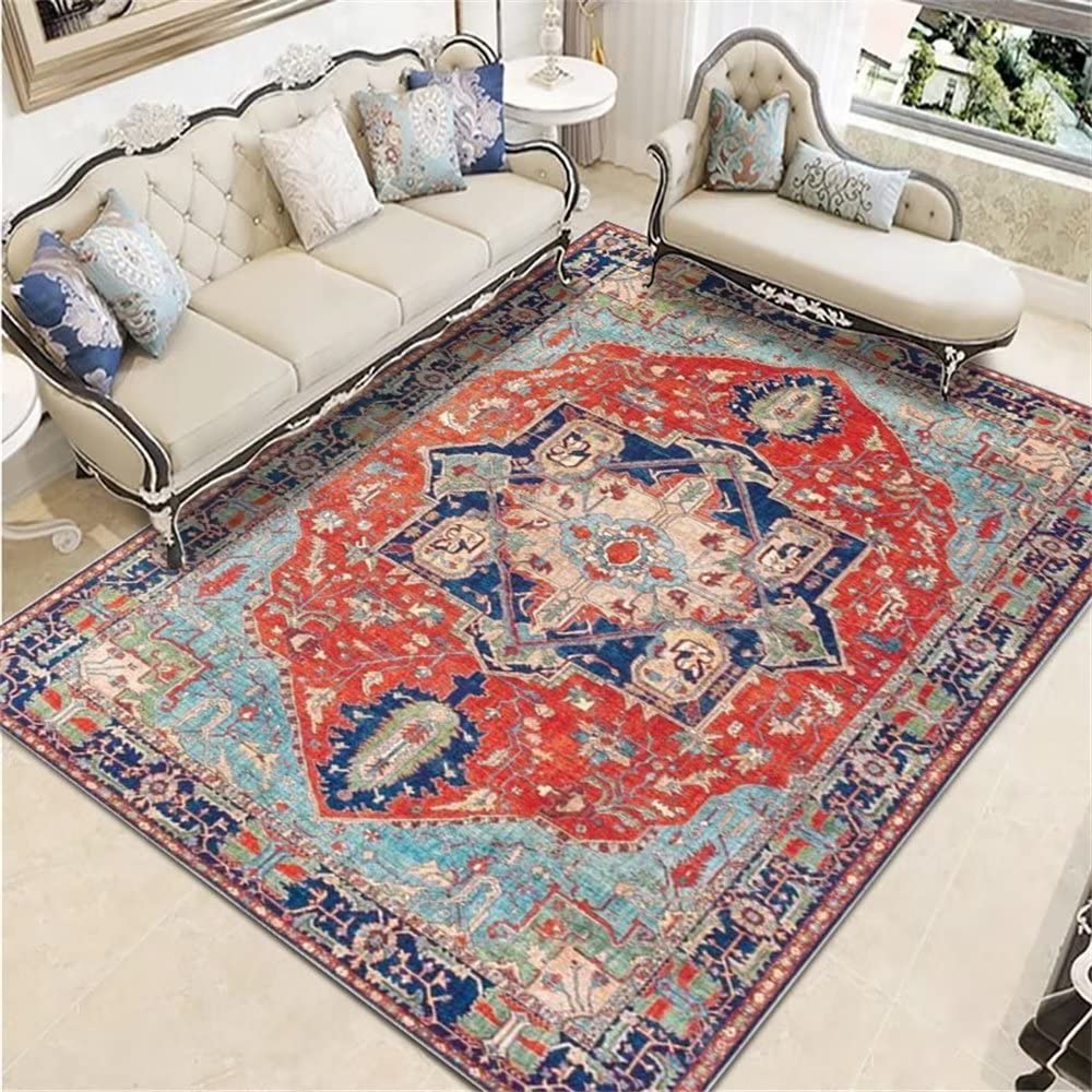 Teppich Babyzimmer Kinderzimmer Mädchen Retro-Teppich rot und blau mit Muster Heimdekoration Zubehör verschleißfest Junge 100X200CM