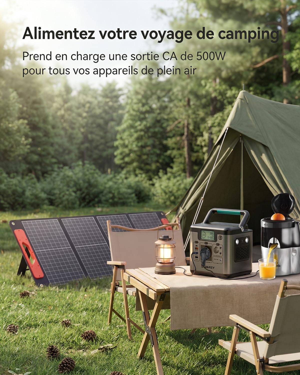 Kit Énergie Solaire Portable – Générateur 500W 518Wh + Panneau Solaire Pliable 100W – Recharge Rapide AC/DC/USB/Type-C/QC3.0 – Pour Camping, Voyage, Urgence