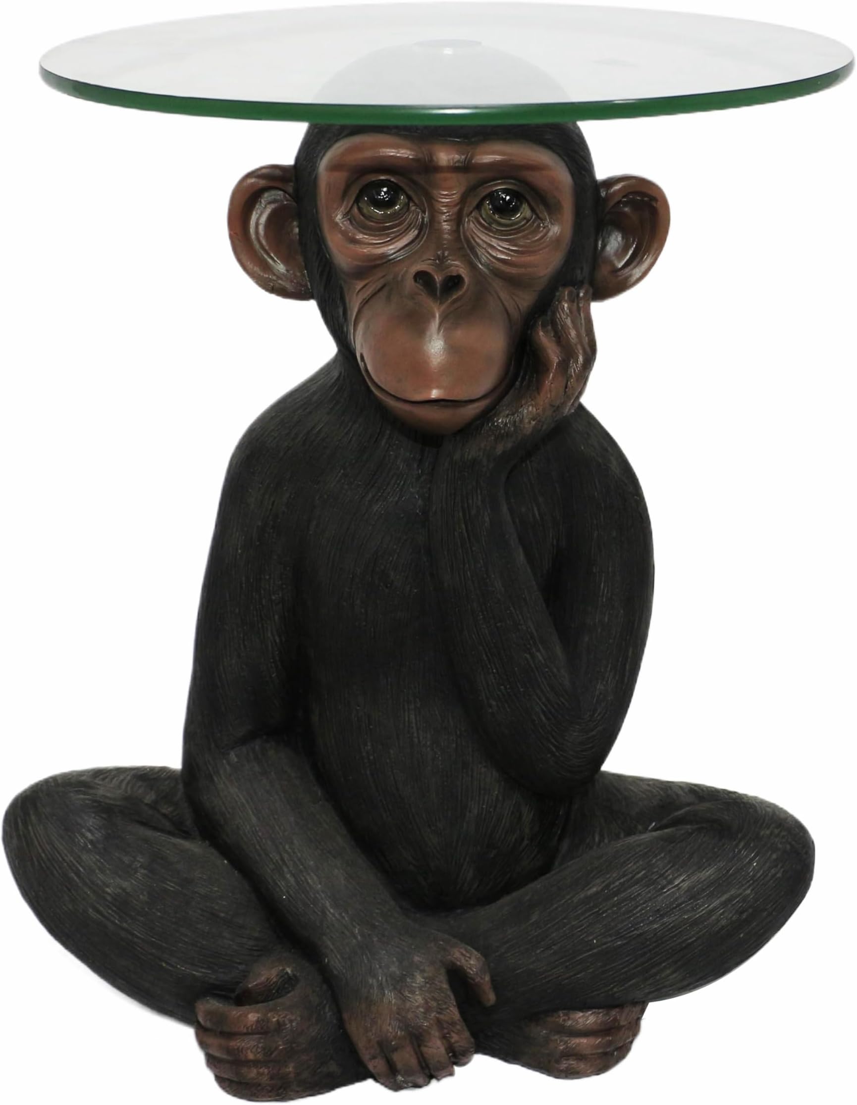 Animal Resin Side Table, Monkey Base Glass Top Side Table, Art Deco Style, Suitable for Gardens, Courtyards, Living Rooms, and Gifting (13in)