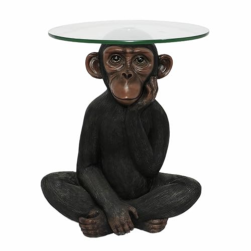 Animal Resin Side Table, Monkey Base Glass Top Side Table,