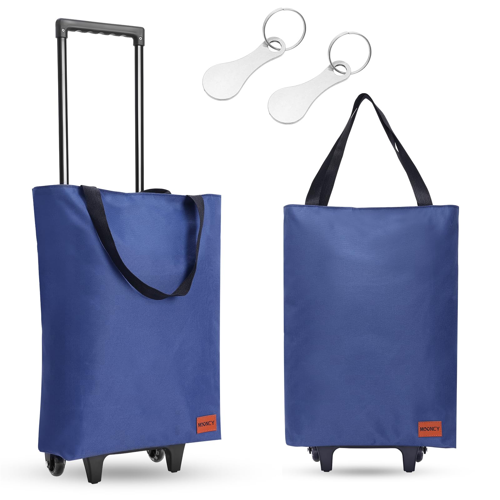 MOONCY Trolley per la spesa, 2 in 1, grande borsa per la spesa su ruote, leggero, pieghevole, per campeggio e viaggi, con risolvente per carrello della spesa, blu