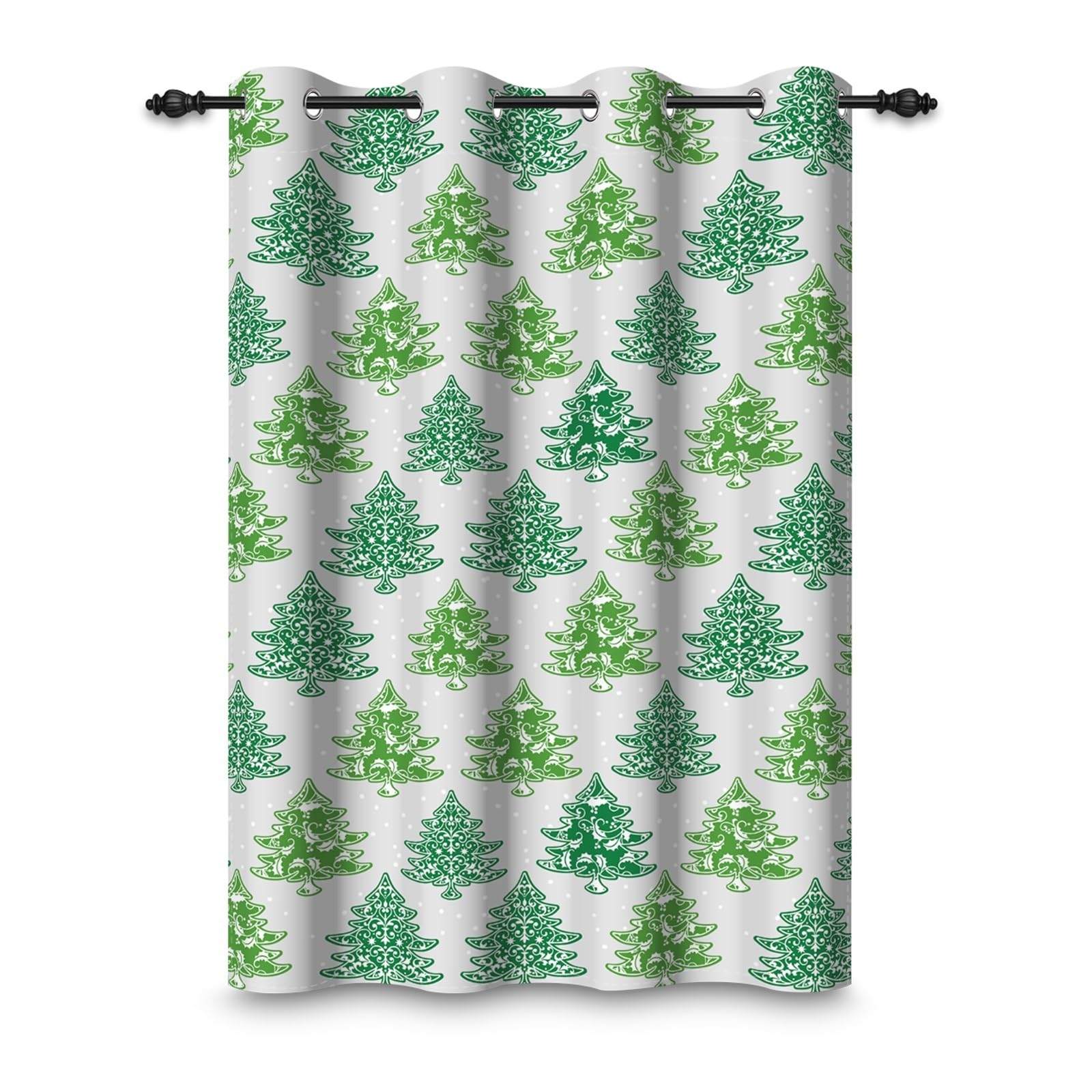 ggaimwf 42"x 63" Cartoon Trees Eyelet Curtain Green Snowy Tree Winter Geometric Grommet Room Dividers Blackout Window Drapes for Christmas Decoration Girls Boys Bedroom Living Room,1-Single Panel