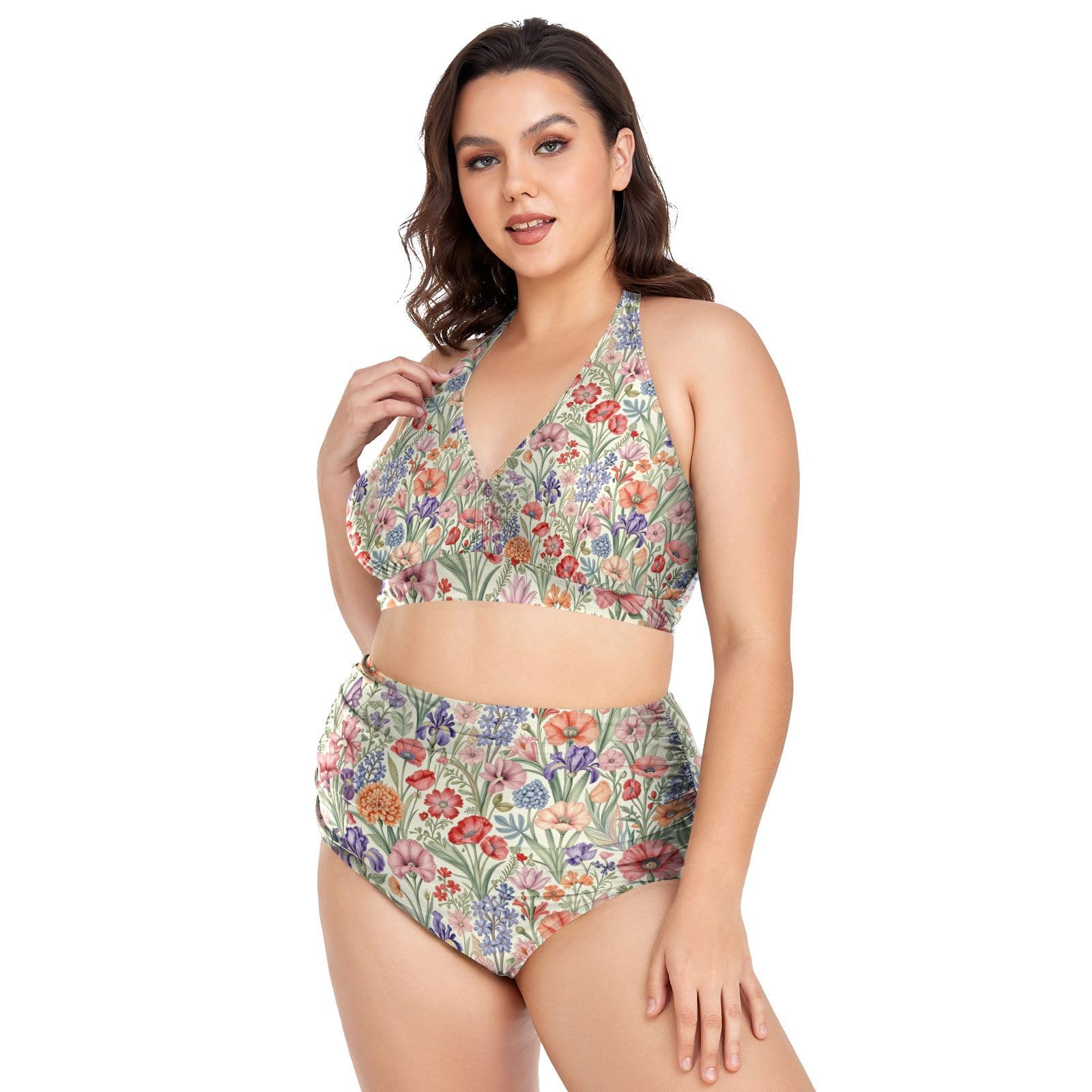 FRODOTGV Costumi da bagno donna taglie forti L-4XL | 92% poliestere 8% spandex tessuto elastico spallacci regolabili per viaggi tropicali e attività acquatiche fiori selvatici