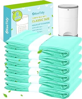 Diaper Pail Refill Bags Compatible with DEKOR CLASSIC Diaper Pails | 20% Extra Length Diaper Bags Disposable with Lavender Flavor, Holds up to 3564 Diapers, 6 Pack