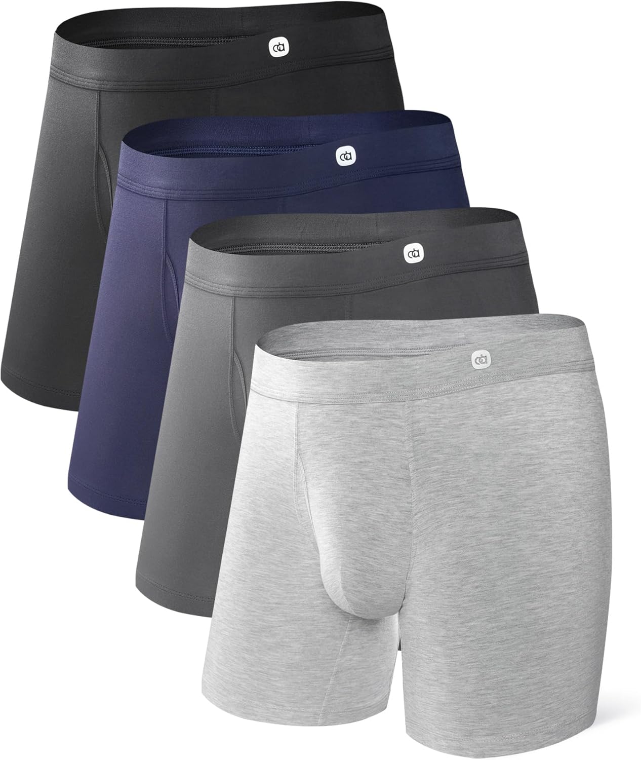 DAVID ARCHY Men’s Bamboo Rayon Boxer Briefs with Fabric Covered Waistband, Breathable Cooling Support Pouch Underwear 4 Pack