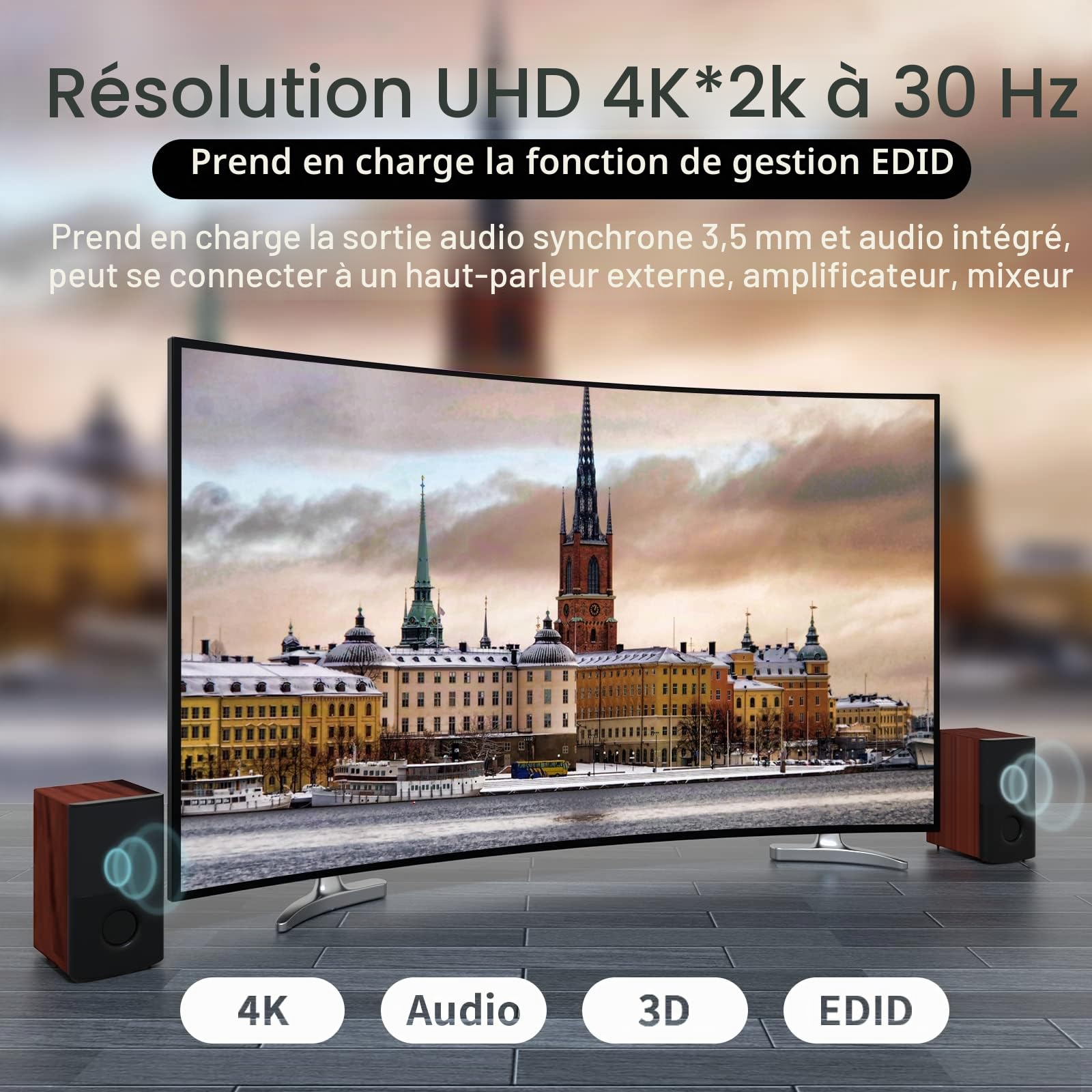 MT-VIKI Commutateur matriciel HDMI 4 x 4 4 avec extracteur Audio stéréo 3,5 mm + Interface Graphique Web, commutateur et répartiteur, 4K @ 30 Hz, EDID, RS232, Port LAN, Application (4 en 4 Sorties)
