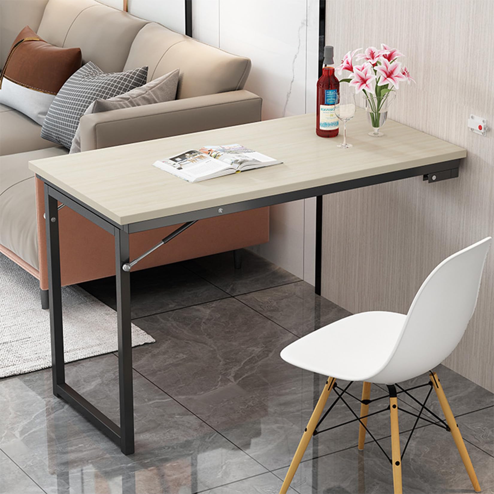 GDMDPTE Wall Mounted Folding Table - Space-Saving Floating Laptop Desk Collapsible Workbench for Home Office Laundry Room Garage (39.4"x19.7"x29.5")