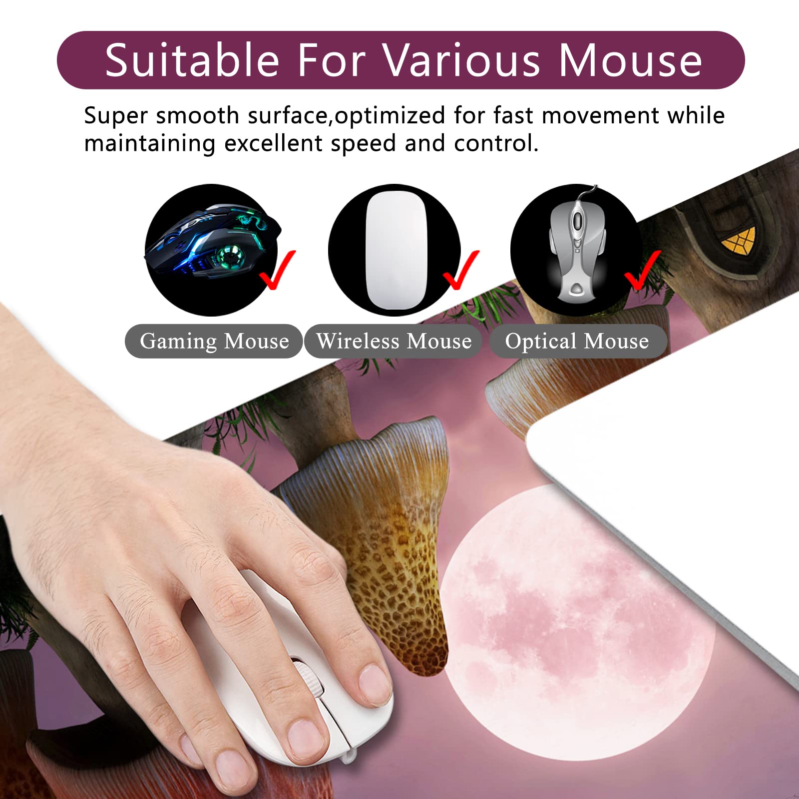 Alfombrilla de mouse grande para juegos XXL con diseño personalizado para laptop, computadora PC (hongo - 35 x 15.7 x 0.1 pulgadas) (hongo - 3)