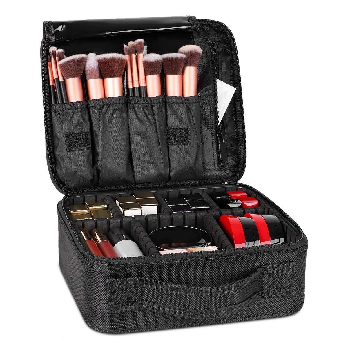 FORRICA Portátil Bolsa de Maquillaje Mujer Organizador Bolso Cosmético Neceser Maquillaje Viaje Almacenamiento de Maquillaje Grande Estuches de Maquillaje Profesional Negro