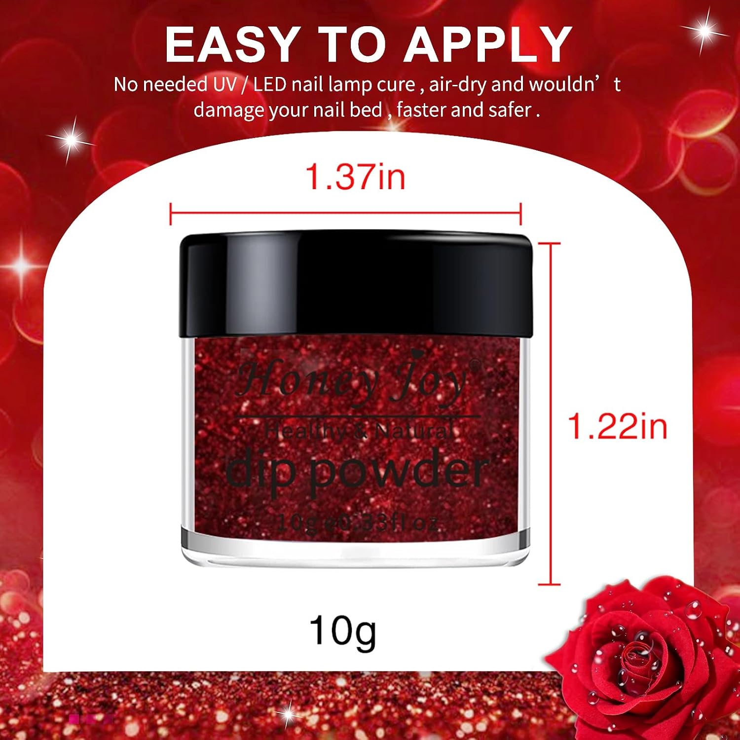 Dip Powder Set, Honey Joy 6 Colors Classic Red Collection Glitter Dipping Powder Set Nail Art Manicure DIY Salon Home Gifts for Women, No Need Nail Lamp Cured, DP-T
