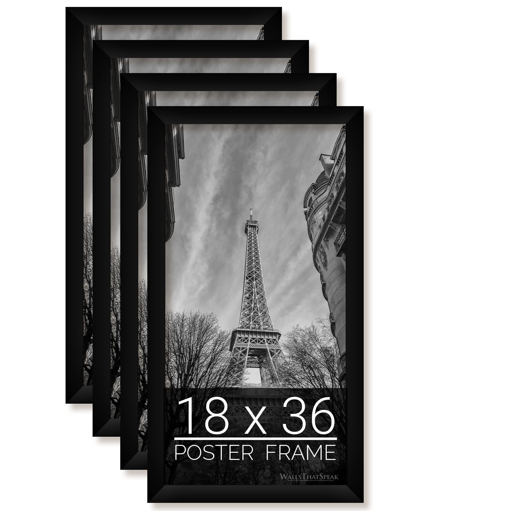 wallsthatspeak 18x36 Black Picture Frame for Puzzles Posters Photos or Artwork, Set of 4