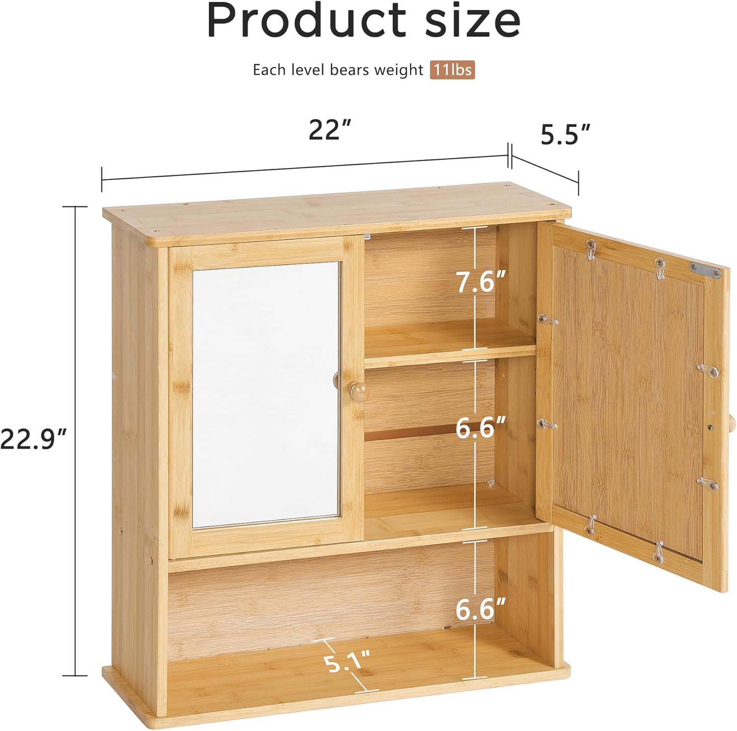 DlandHome Bathroom Medicine Cabinet with Mirror, Wall Mounted with Double Mirror Doors, Wooden Hanging Organizer with Shelves, Over Toilet Cabinet for Laundry Room Kitchen, Natural Wood