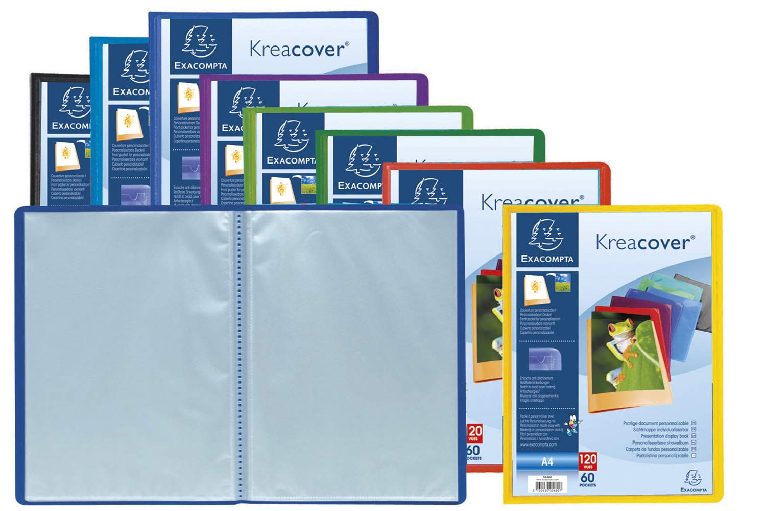 Exacompta - rif. 5660E - cartone da 8 portalistini Kreacover Chromaline - 60 buste cristal lisce - 120 facciate - per A4-​24X32cm - copertina in polipropilene semirigido - colori assortiti