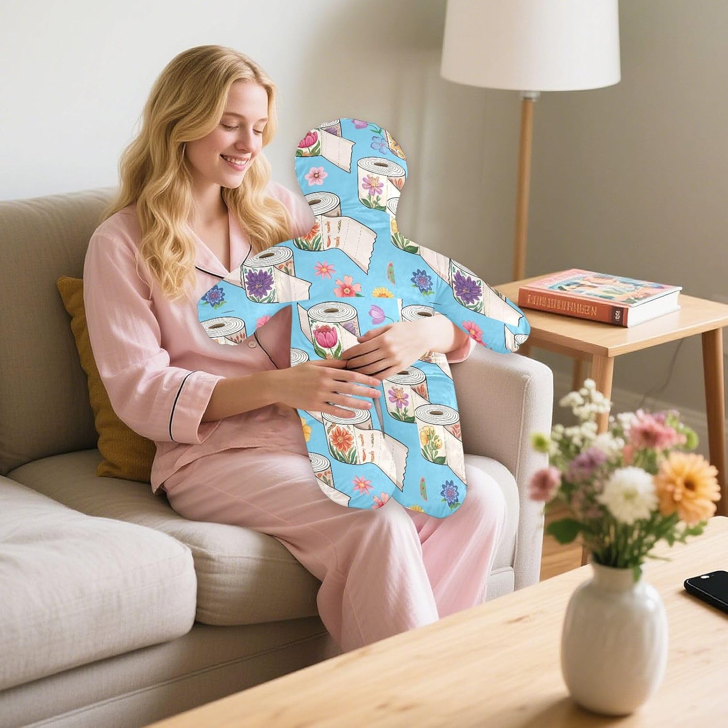 Toilet Paper Rolls Human-Shaped Pillow Soft Body Pillows Washable Velvet Pillows for Anxiety Relief Sleeping Cuddling & Support