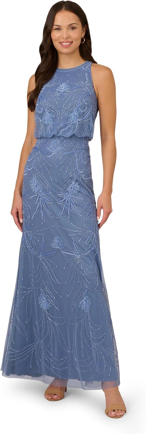 Adrianna Papell Bead Blouson Long Dress, Coral Coast