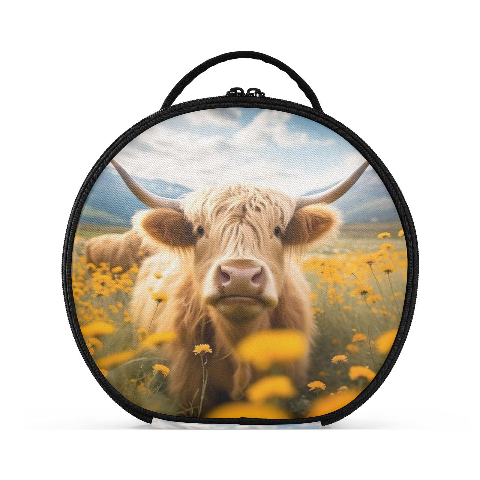 senya Round Cosmetic Pouch Travel Makeup Train Case Bull Flowers Makeup Organizer Bag with Adjustable Dividers Portable for Cosmetics Makeup Brushes