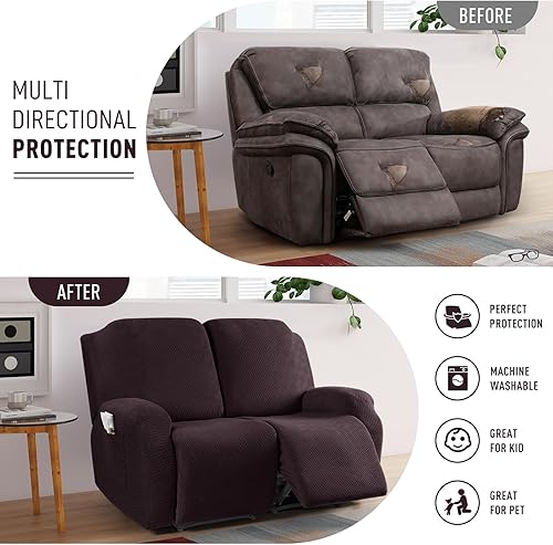 Vista 65 de KinCam Fundas para sillas reclinables, funda elástica y reclinable, fundas para sofá reclinable, fundas de sofá reclinable a rayas, fundas Gris