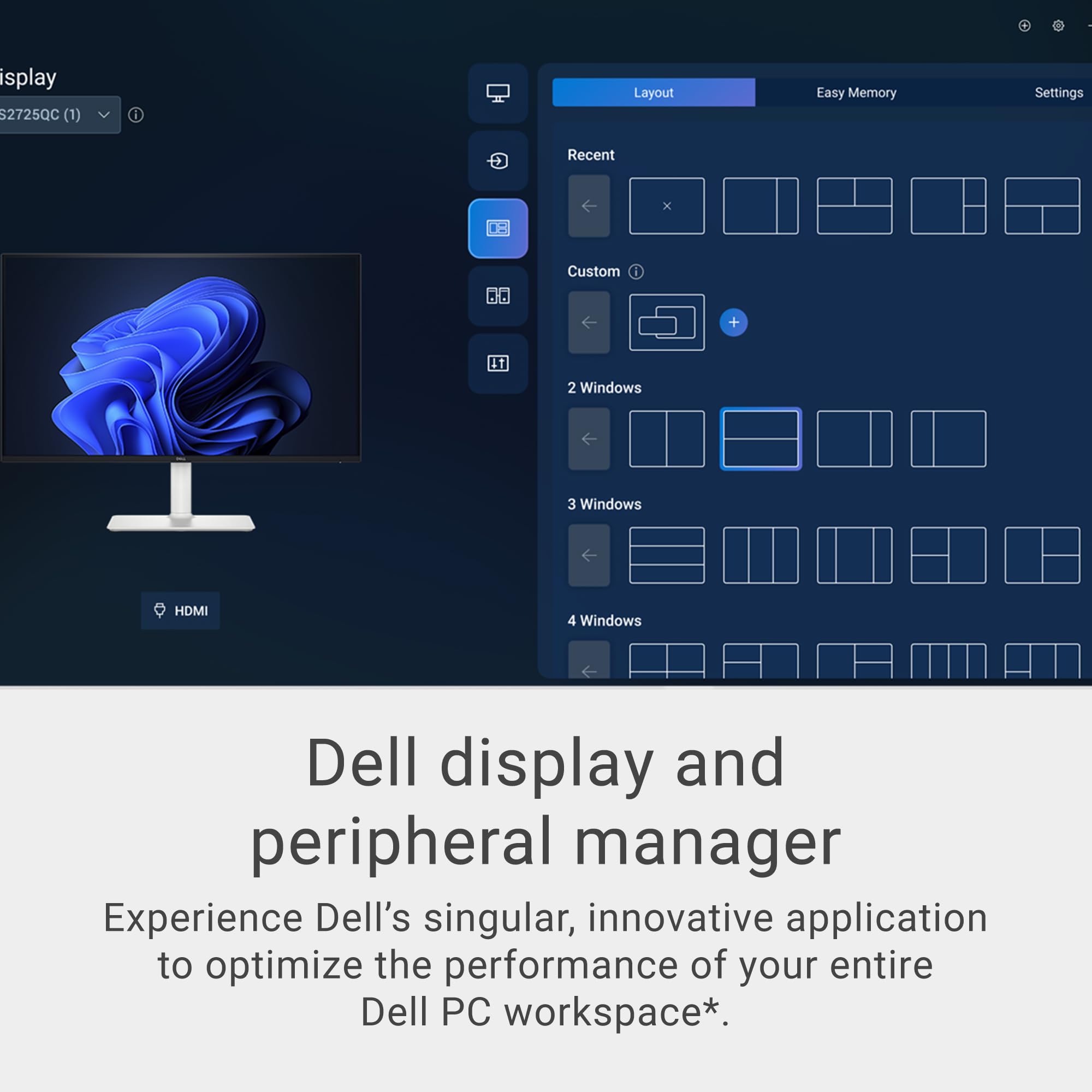 Dell 27 Plus Monitor - S2725QS, 4K UHD (3840x2160), 120Hz, IPS, 4ms, AMD FreeSync Premium, 99% sRGB, Height Adjust, Built-in Speakers, DisplayPort, 2 HDMI, 3 Year Warranty — view 8