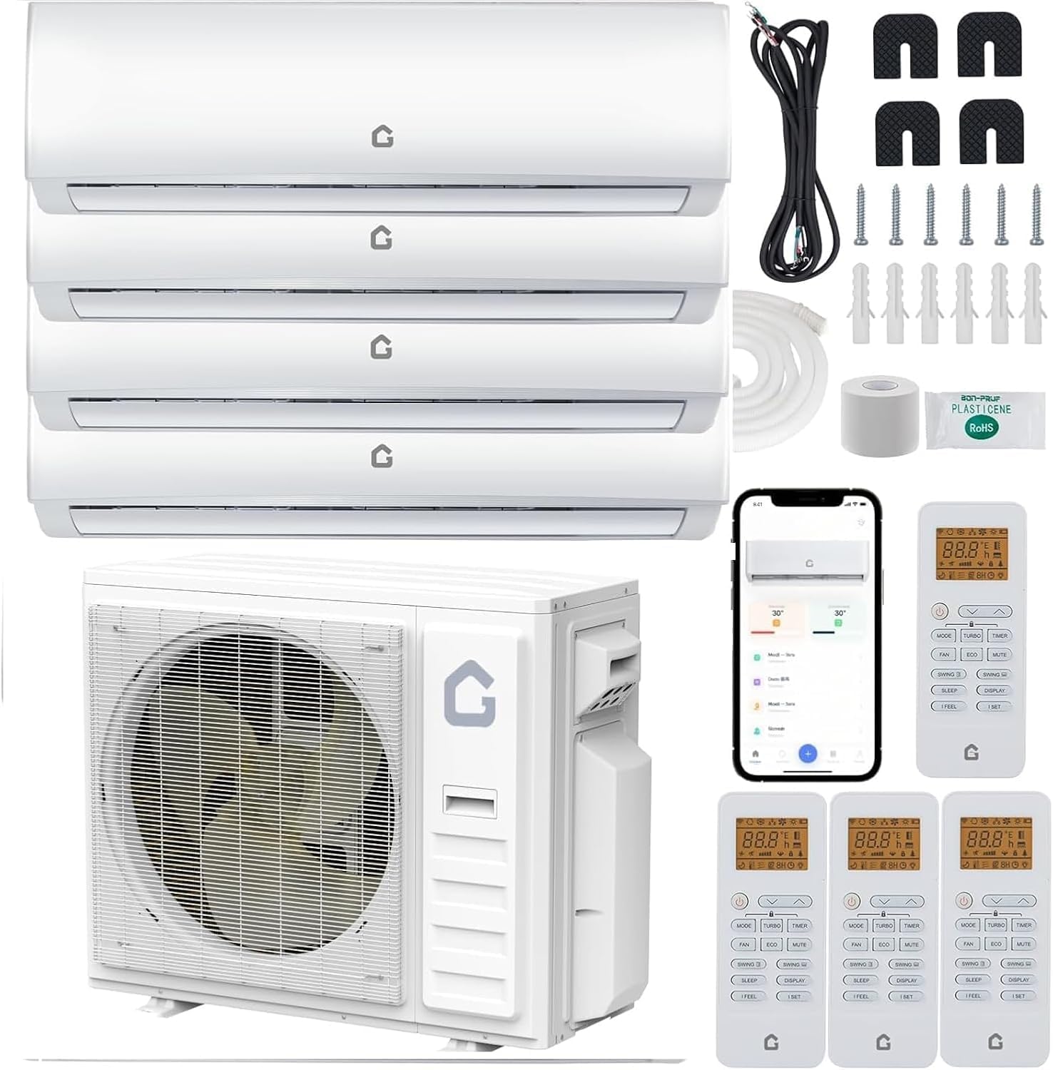Photo 1 of *PARTIAL SET - See Clerk Photos*
35000 BTU Mini Split Air Conditioner and Heating System, Quad Zone 4 × 9000 BTU Ductless Split AC Unit with Wifi, Alexa Control, Pre-Charged Condenser & Heat Pump, Ultra-Quiet, 208-230V, 19 SEER2