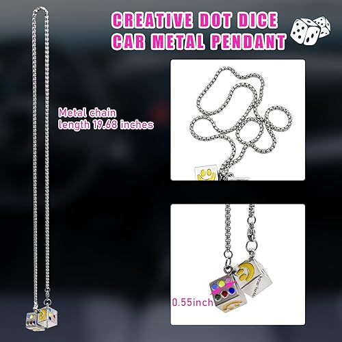 Miniatura 2 de Suvnie Dados creativos para colgar con puntos, dados cuadrados retro de metal para espejo retrovisor del automóvil, adorno universal para colgar en