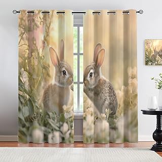 Blackout Curtains - Rabbit Curtains & Home Decor, Easter Bunny Curtain for Windows, Drapes for Living Room, Grommet & 2 Panels, Cute Animals Bedroom Decor & Gifts