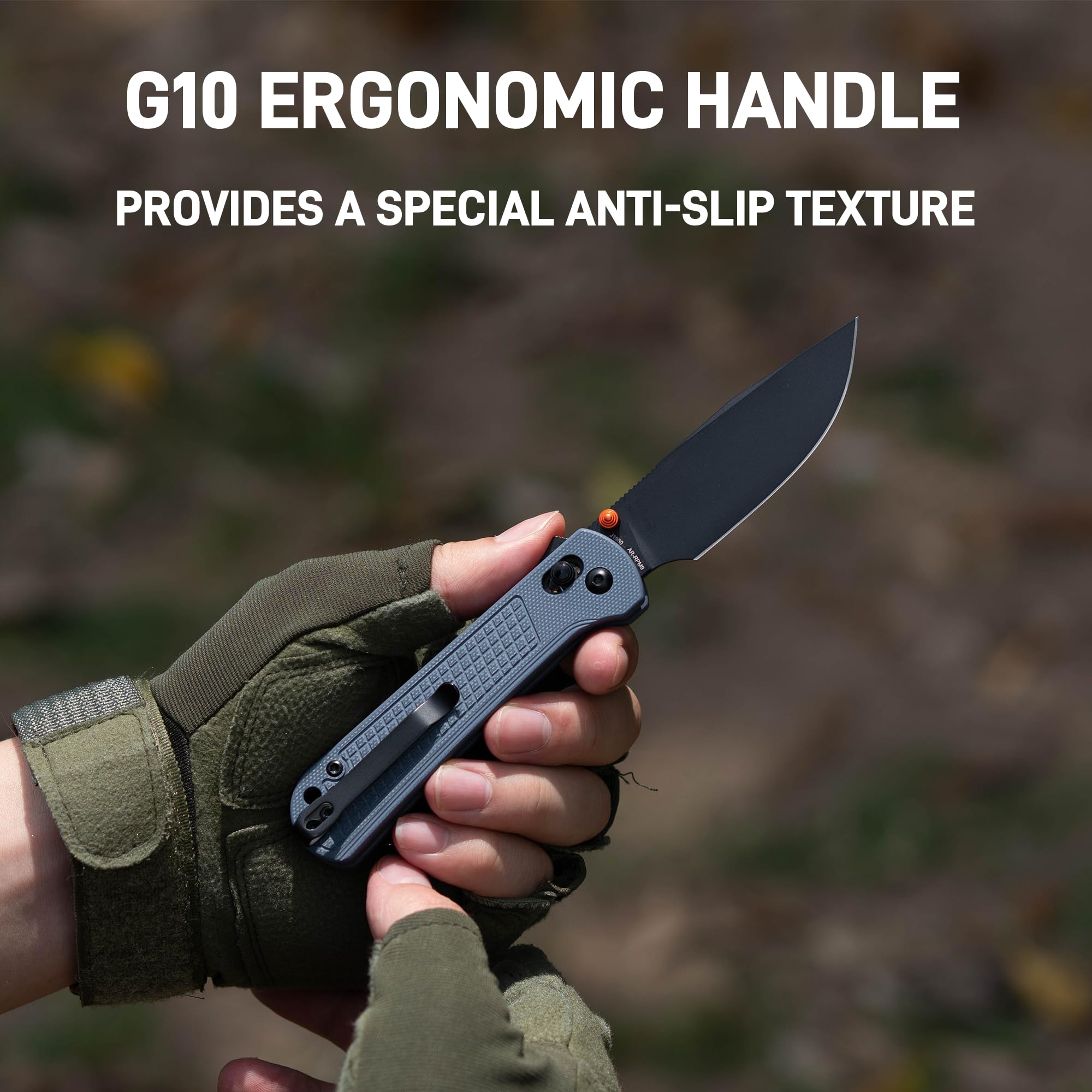 CJRB Bolt Folding Pocket Knife, 3.25'' AR-RPM9 Steel Blade G10 Handle EDC Knife with Recoil Lock, Blue