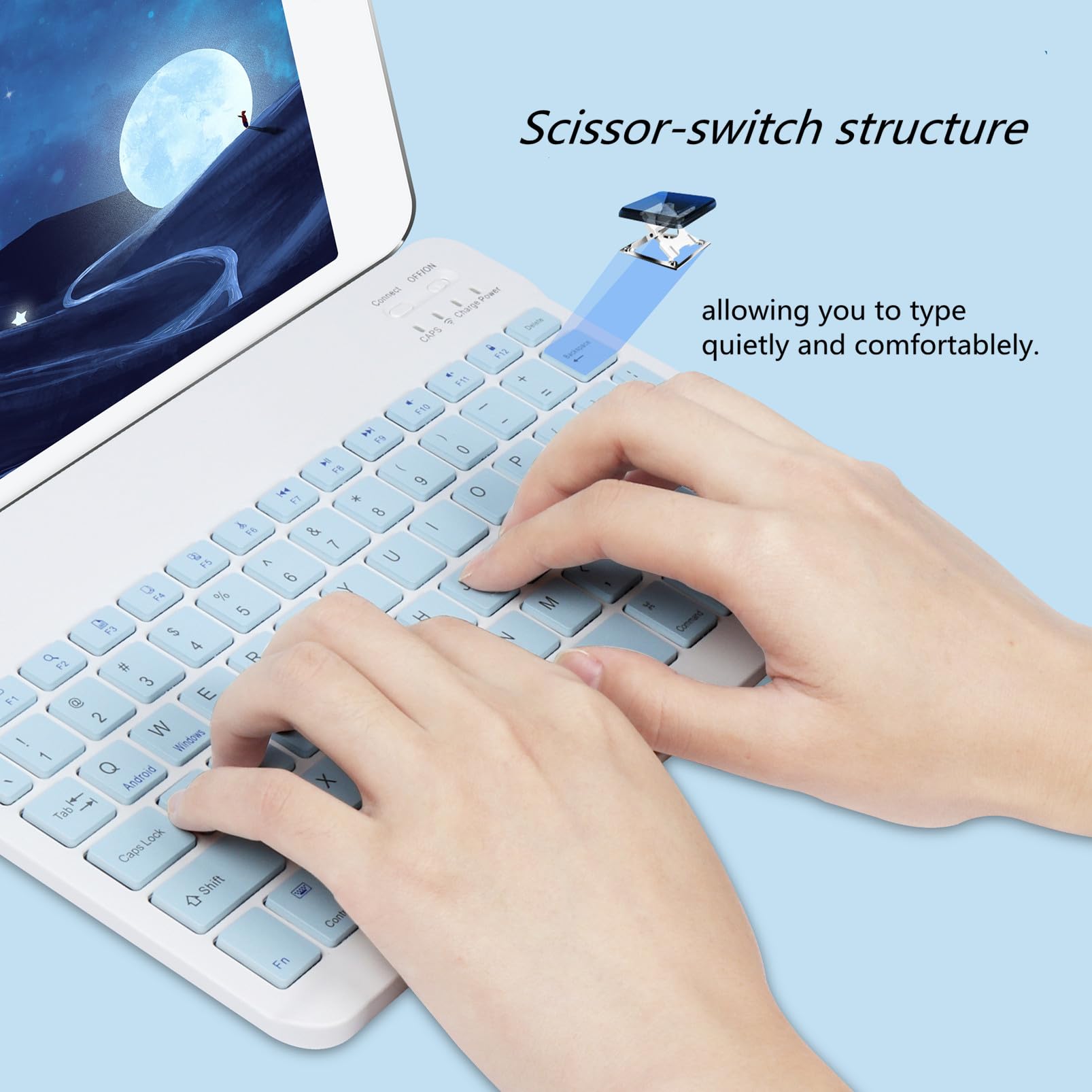 Bluetooth Keyboard and Mouse Combo,Ultra Slim Rechargeable Portable Wireless Keyboard Mouse Set Compact for Android Windows Tablet Cell Phone iPhone iPad Computer Desktop PC Laptop (Blue)