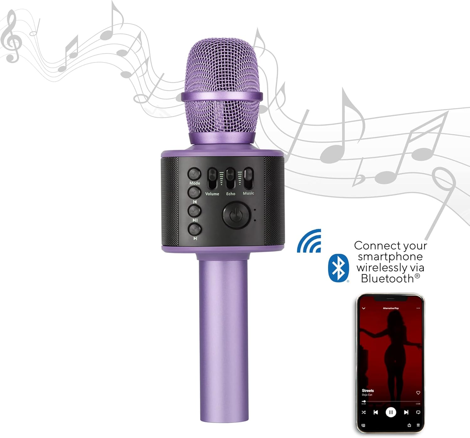 Core Innovations Wireless Bluetooth Karaoke Microphone with Built-in Speakers + HD Recording, Portable Handheld Mic | Lilac