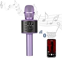 Vista 6 de Core Innovations - Micrófono de karaoke inalámbrico Bluetooth con altavoces incorporados + grabación HD, micrófono portátil de mano Lila