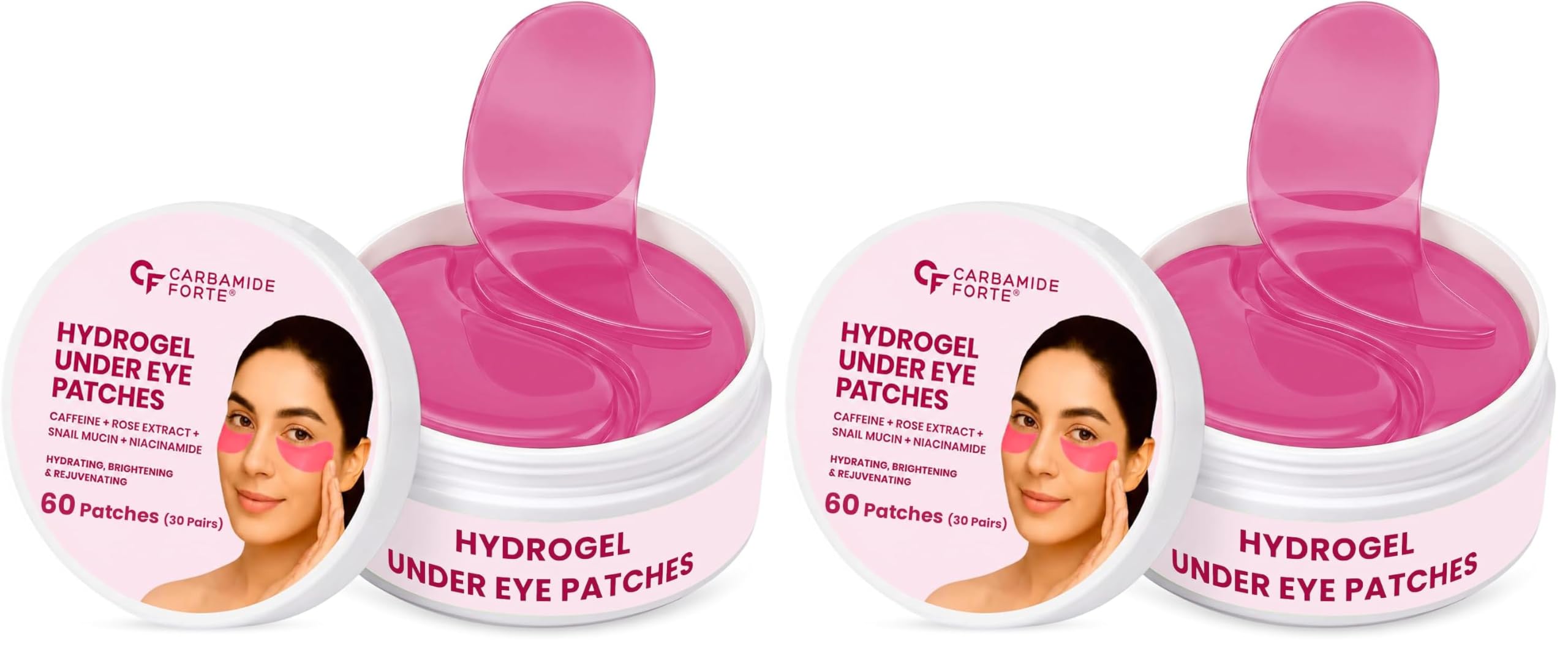 Carbamide Forte Hydrogel Under Eye Patches For Dark Circles | Under Eye Mask with Caffeine, Rose Extract, Niacinamide | Reduces Dark Circles & Puffiness | Hydrating & Brightening Eye Patches | 60 Patches (30 Pairs)-image-4