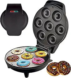 Máquina De Mini Donuts 7 Rosquinha Antiaderente 1200W Confeitaria Profissional Branco Café da Manhã Lanche da Tarde PRETO