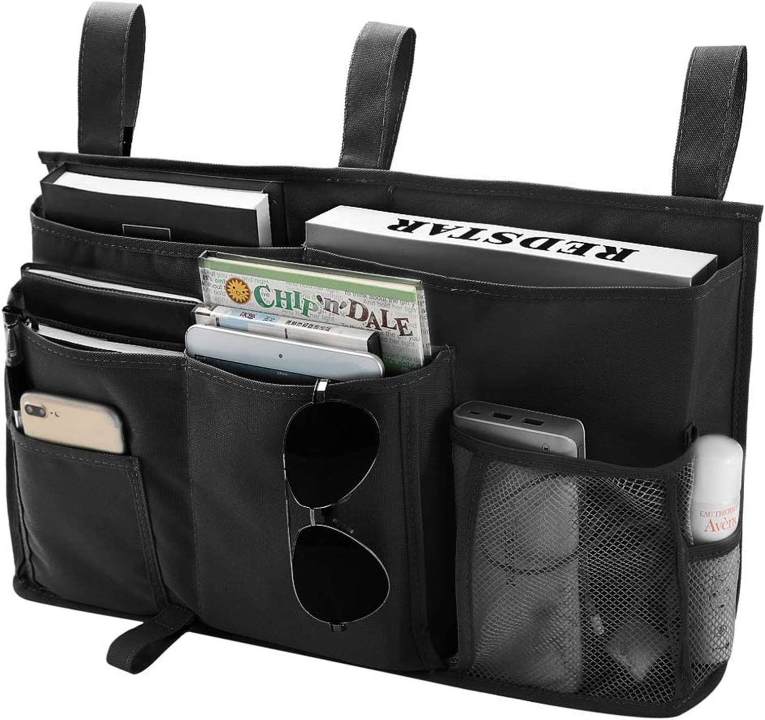 athu Bedside Caddy for Dorm Bed, Hanging Storage Bag Holder Beside Organizer 600D Oxford Cloth Bed Organizer with 8 Pockets for College Dorm Rooms, Hospital Bed, Rails, Baby Bed Rails, Black