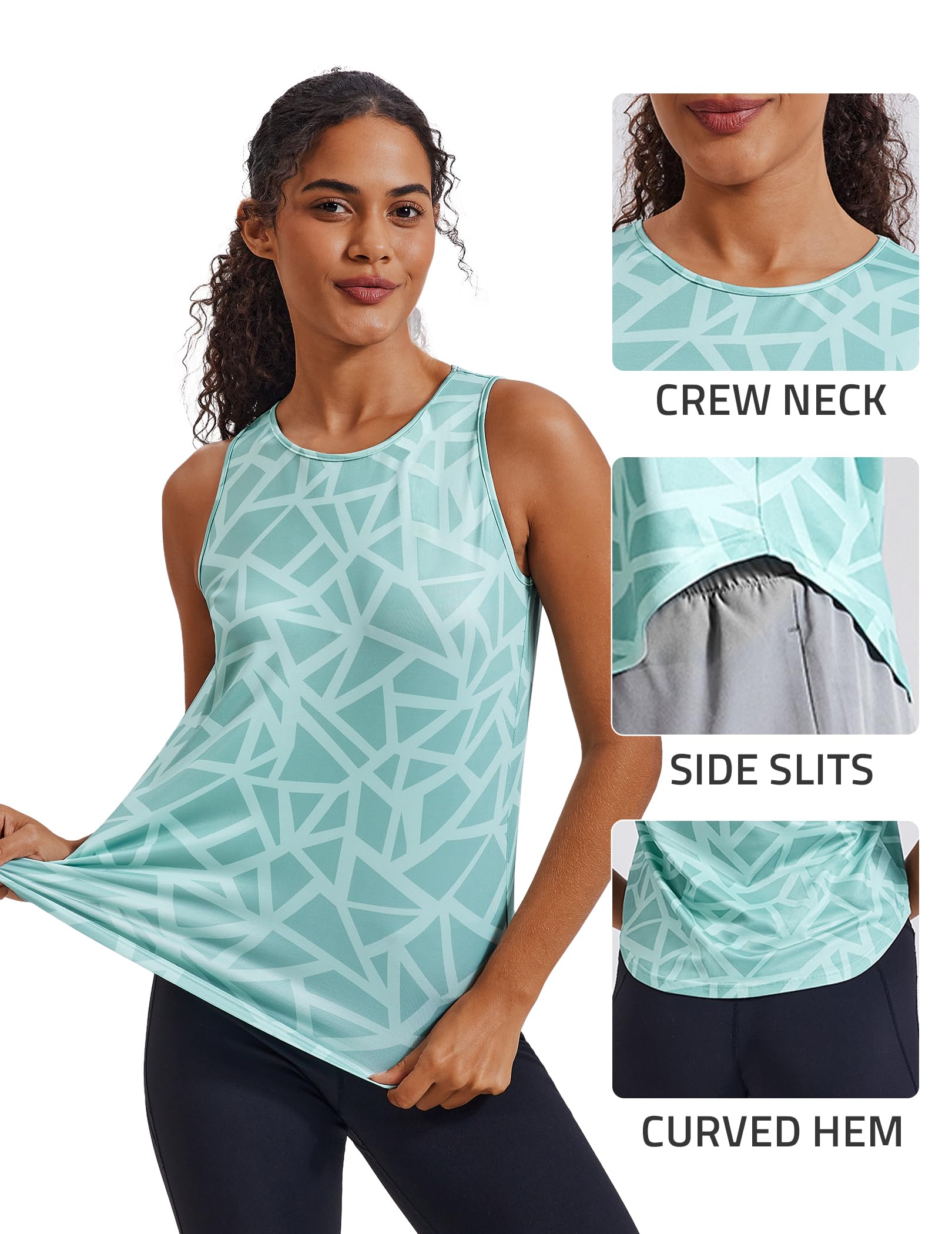 PINSPARK Sport Tank Top Damen Sporttop Ärmelloses Fitness Yoga Tops Leichte Sport Oberteile Sommer Gym Shirt Laufshirt Training Geo-Druck - 4