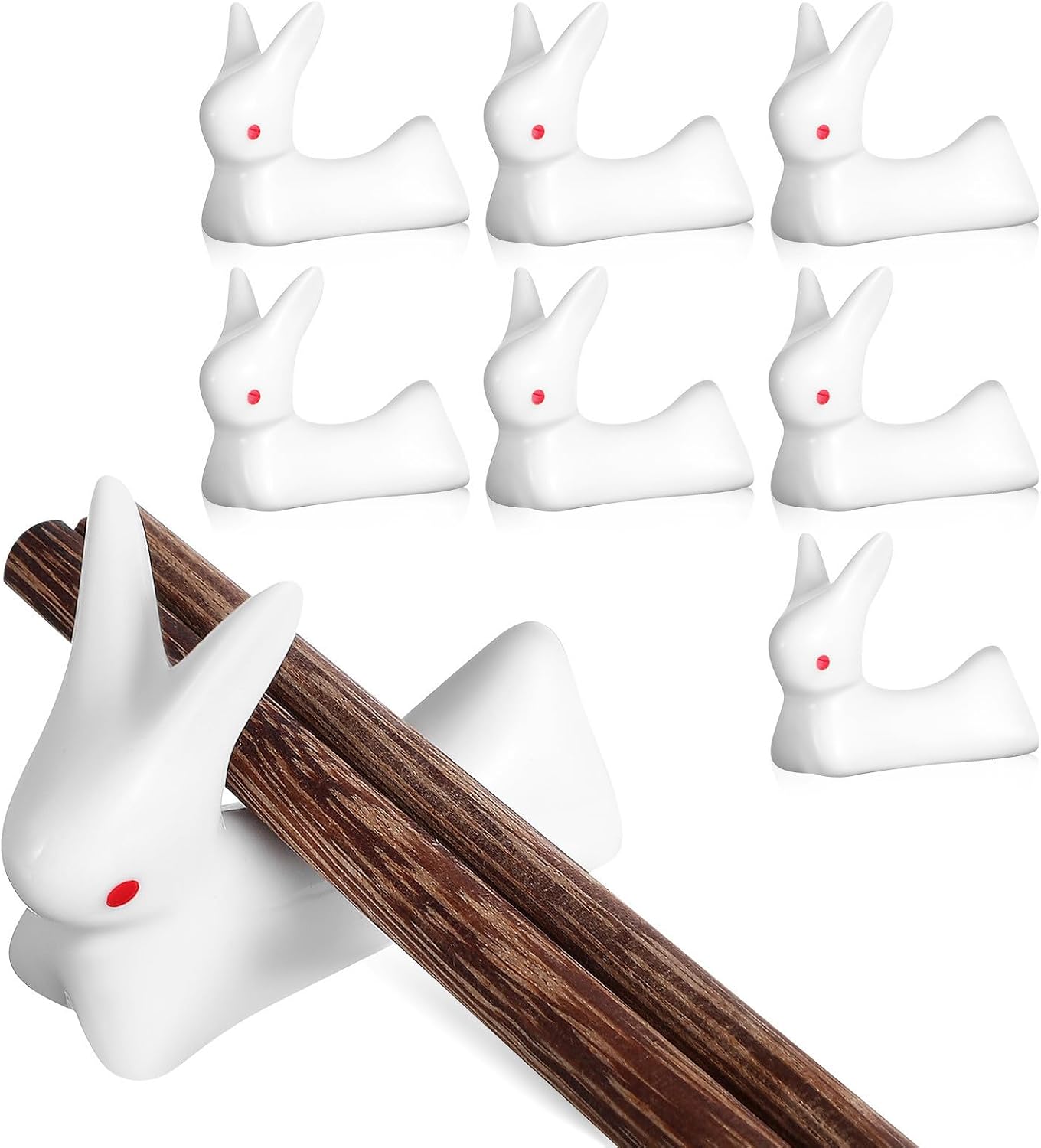 Housoutil 8 Pcs White Ceramic Rabbit Chopstick Holders Spoon Holders Elegant Design for Holding and Stabilizing Chopsticks Creative Space-saving for Kitchen and Dining