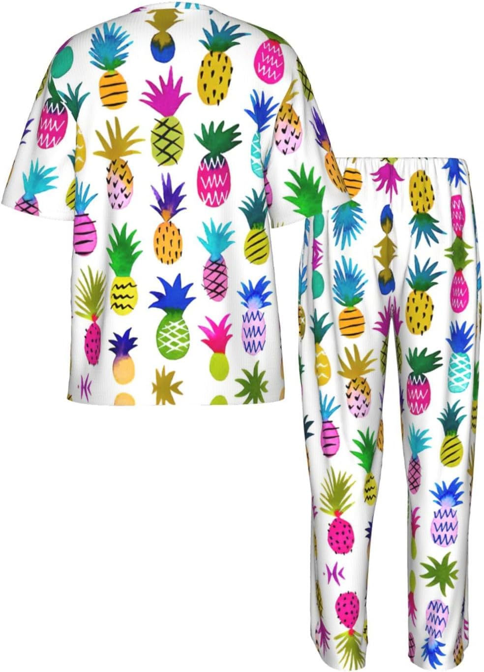 Men'S 2 Piece Loungewear Pajama Set Rainbow Pineapple Print Short Sleeve Tee Top And Pants Set S-3xl