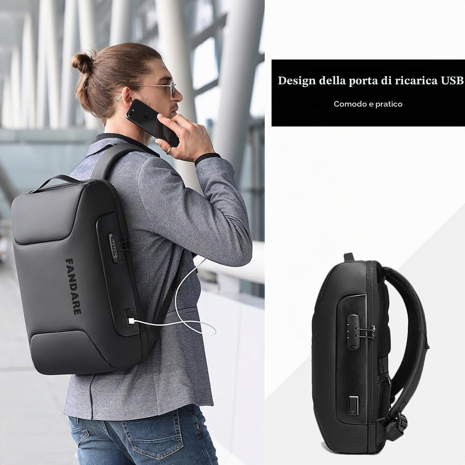 FANDARE Zaino per computer portatile da lavoro, antifurto, grande zaino da viaggio, con porta di ricarica USB, impermeabile, borsa per computer universitaria, scuola, borsa per libri per donne e
