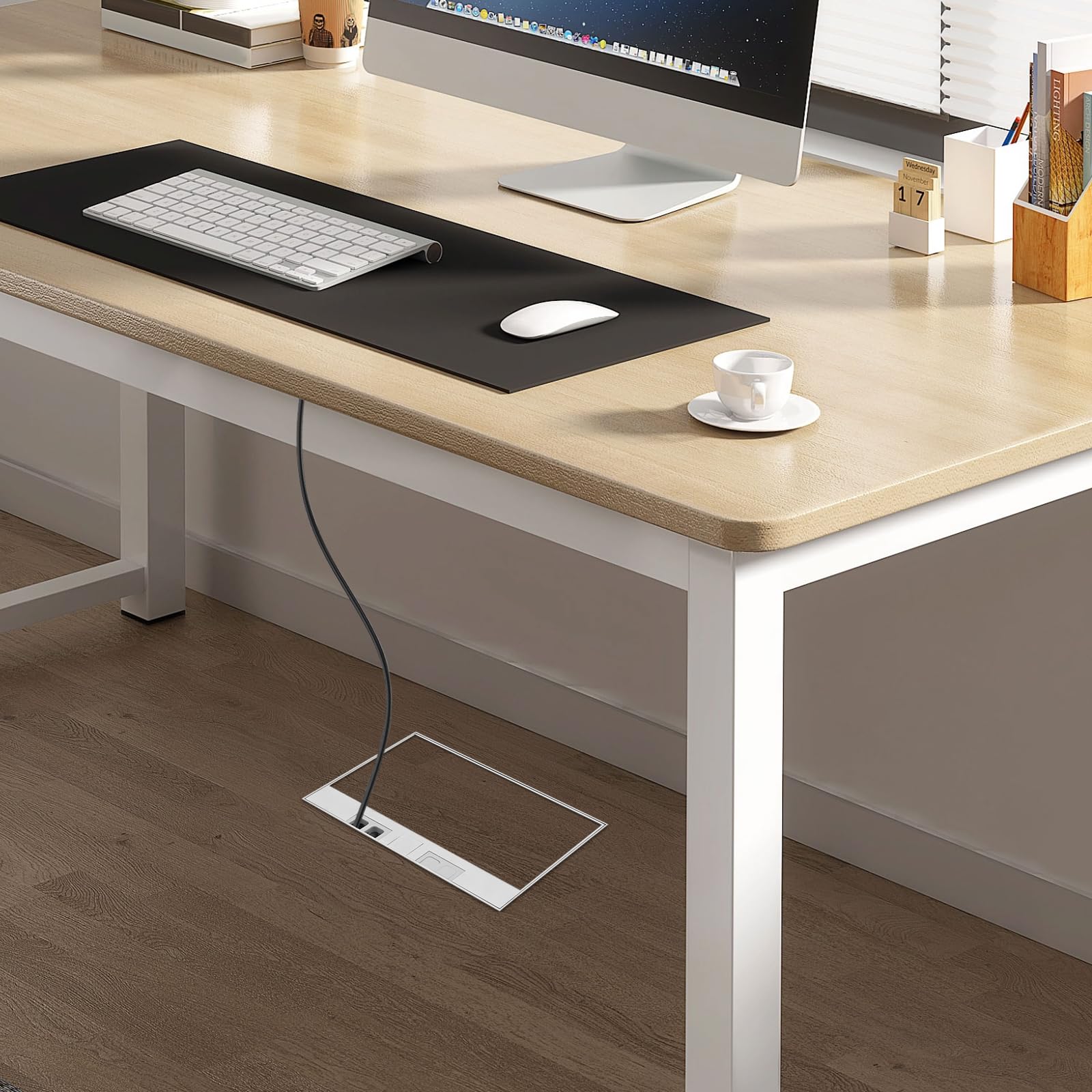 Recessed Floor Outlet, Recessed Flat Hidden Socket with 1 X DC5V 21A USB, 4 X 15A Standard Interfaces, 2 X CAT6 Interfaces, Electrical Outlet Cover Box, 1 Pack (Silver)