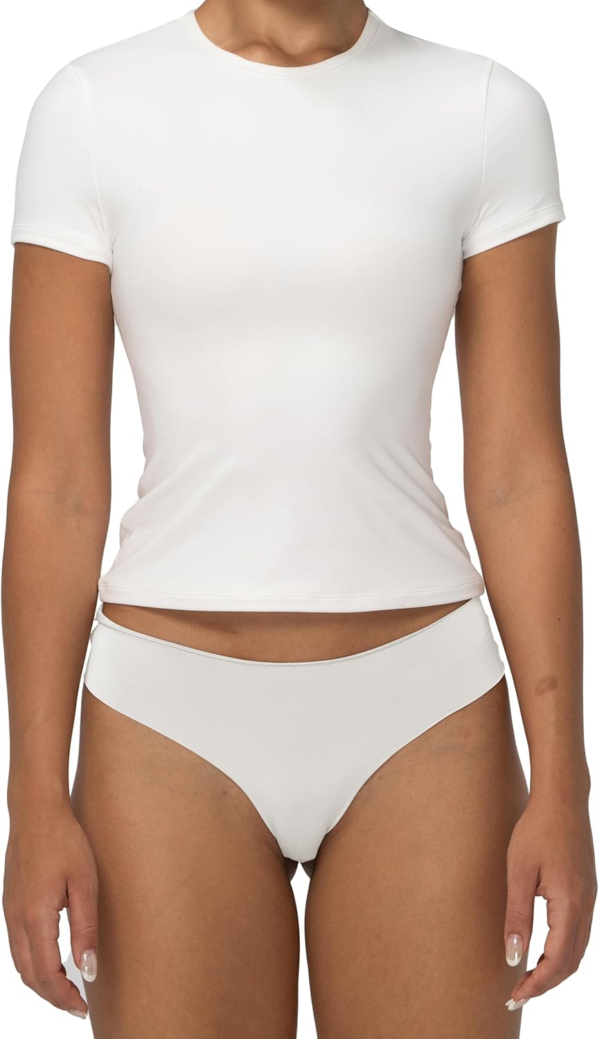 Sunzel Short Sleeve Shirts for Women Slim Fit Double Lined T Shirt with Crew Neck Basic Summer Tops for Workout & Casual