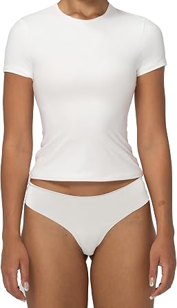 Sunzel Short Sleeve Shirts for Women Slim Fit Double Lined T Shirt with Crew Neck Basic Summer Tops for Workout & Casual