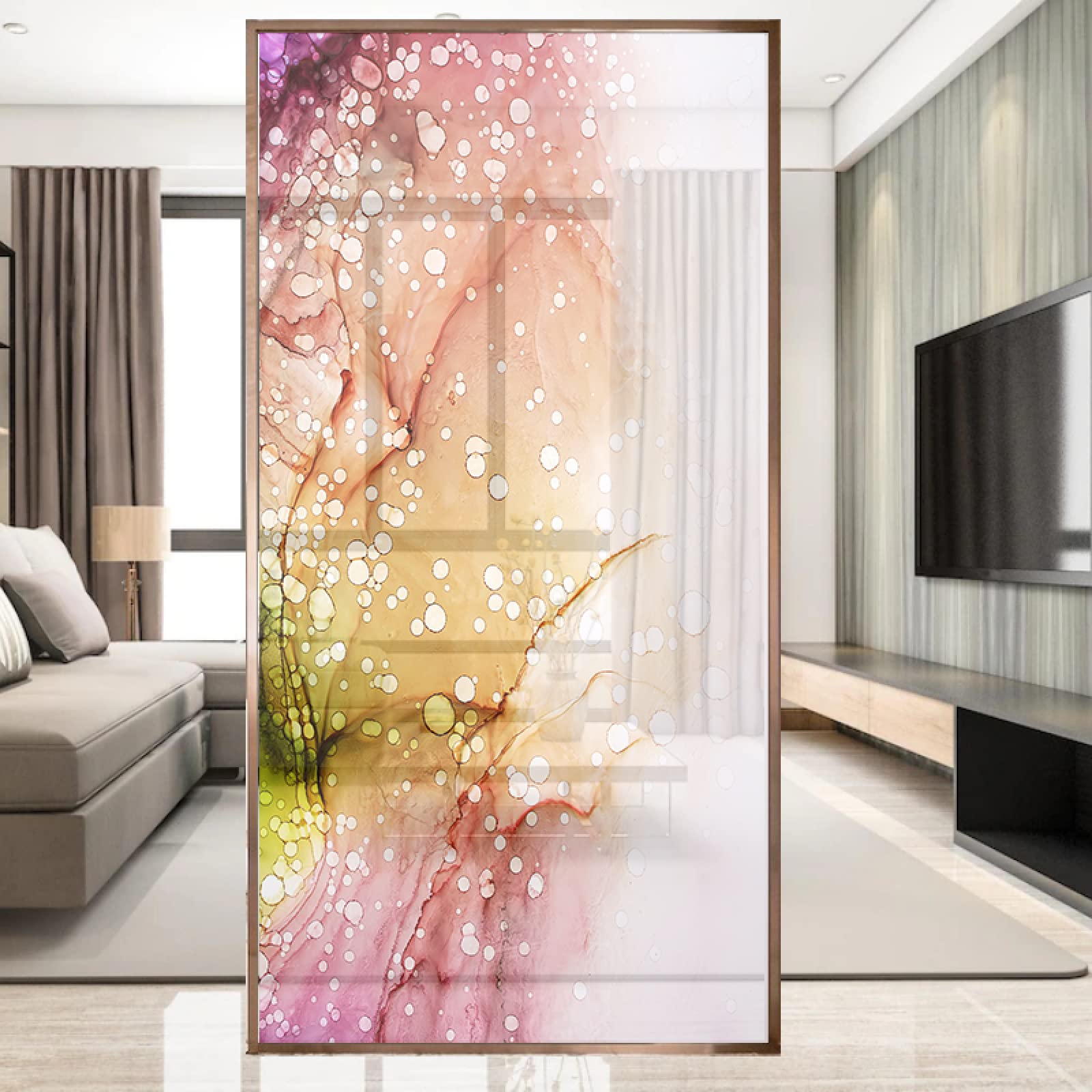 Fensterfolie 90 x 200 cm Fensterfolie Sichtschutz Selbsthaftend Rückstandslose Lila-gelbe Wiedergabe 3D Dekofolie Statisch Anti-UV für Badezimmer Schlafzimmer Küche Büro Wohnzimmer
