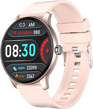 Smart Watch,1.3Smartwatch for WomenAnswer/Make Call, Fitness Tracker with 100+ Sport Modes, IP67 Waterproof, Heart Rate&Sleep Monitor, Activity Tracker for iOS Android silicone strap, Rose Gold