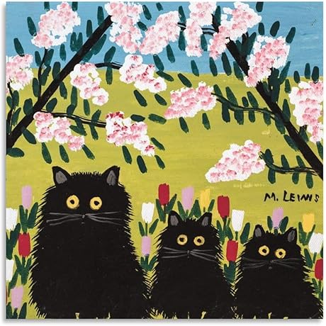 Maud Lewis Paintings - The Three Black Cats - Wall Decor and Gifts