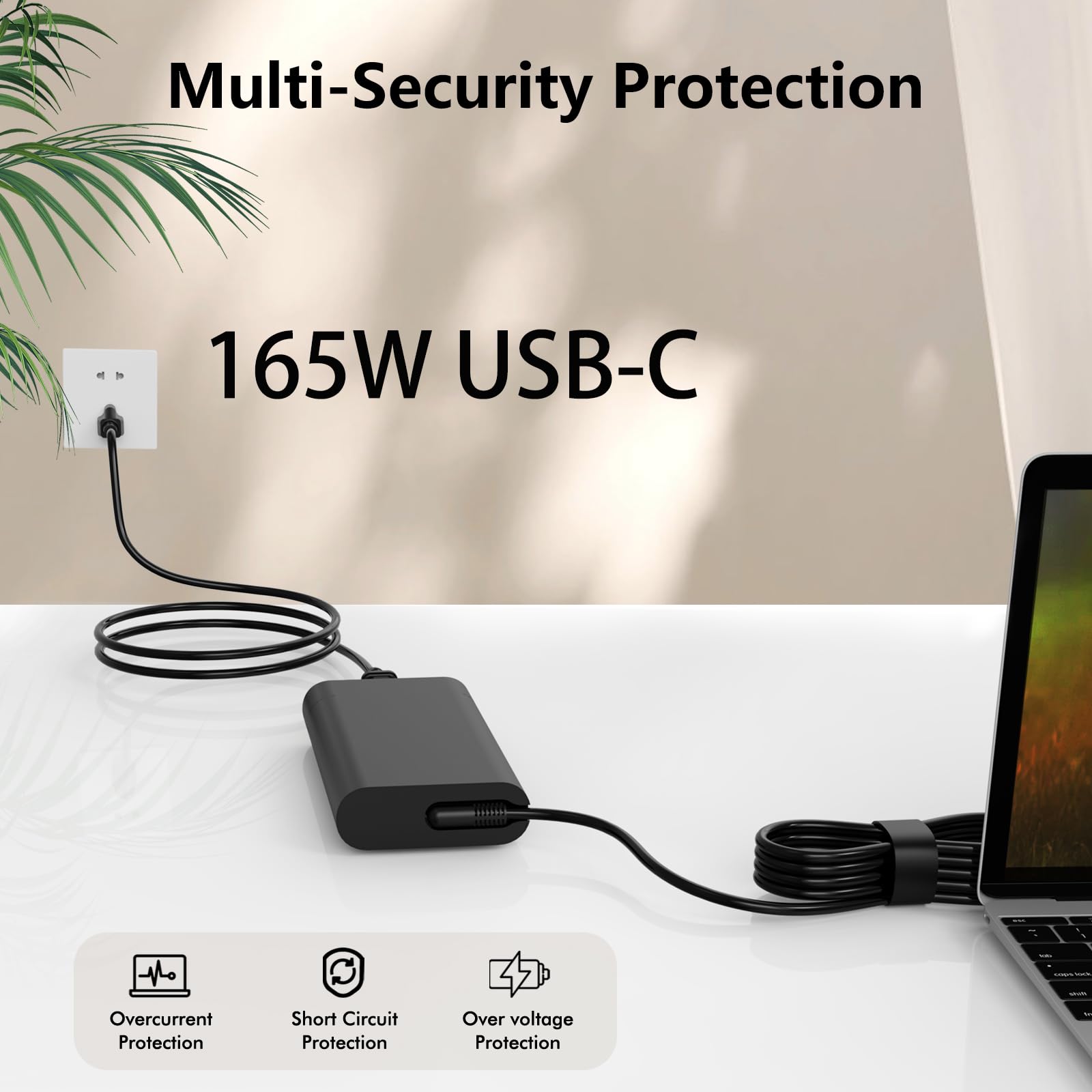 Caricabatterie per laptop GaN USB-C da 165 W, compatibile con workstation portatili Dell Precision 5690/5680 Pro Max 16/18 Plus, ricambio per laptop da gioco HA165PM210 DA165PM210 LA165PM210