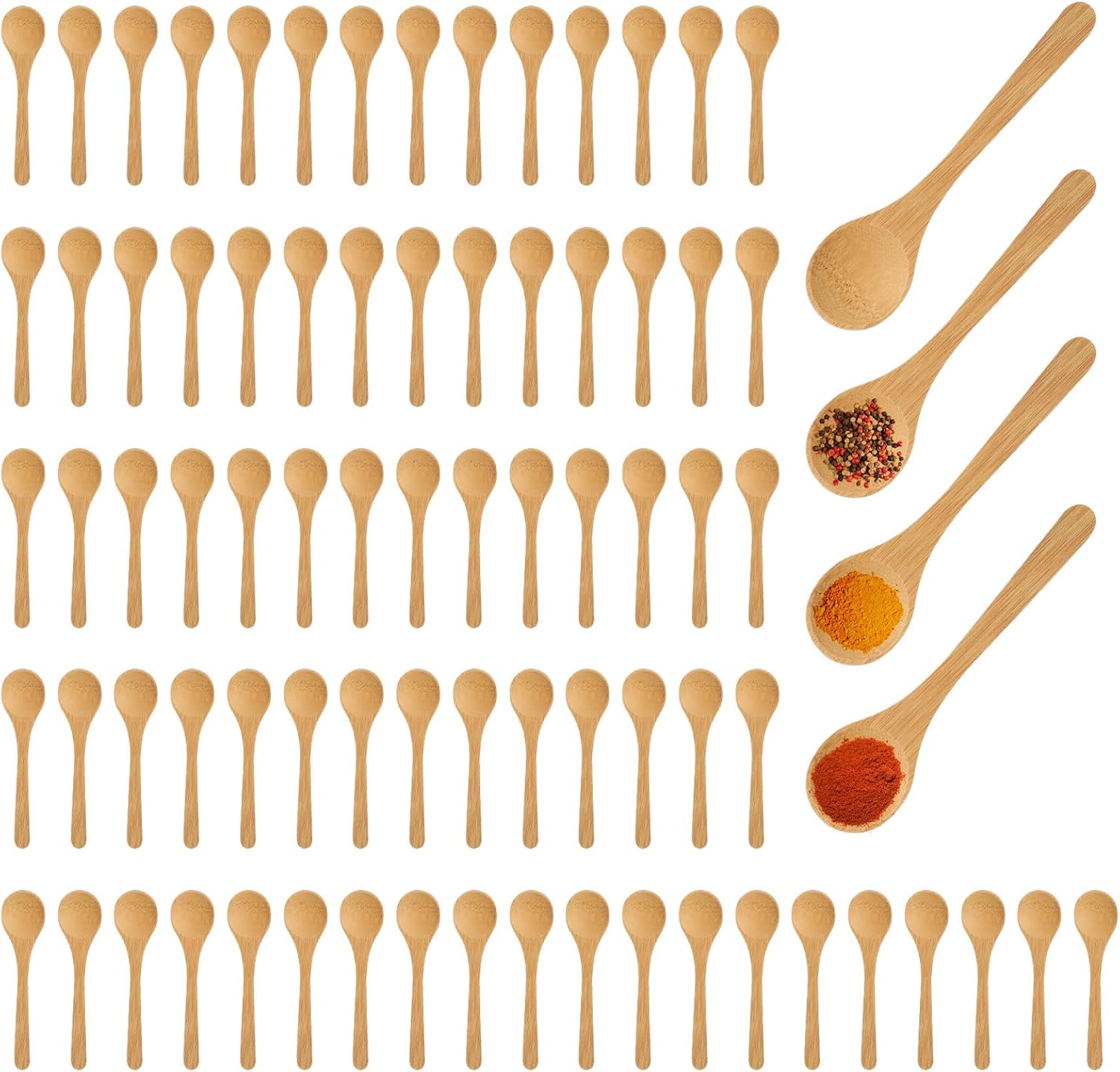 100Pcs Small Wooden Spoons Mini Tiny Wood Spoons Bulk for Tea Coffee Sugar Ice Cream Salt Spices Honey Jars Home Kitchen 5 Inch