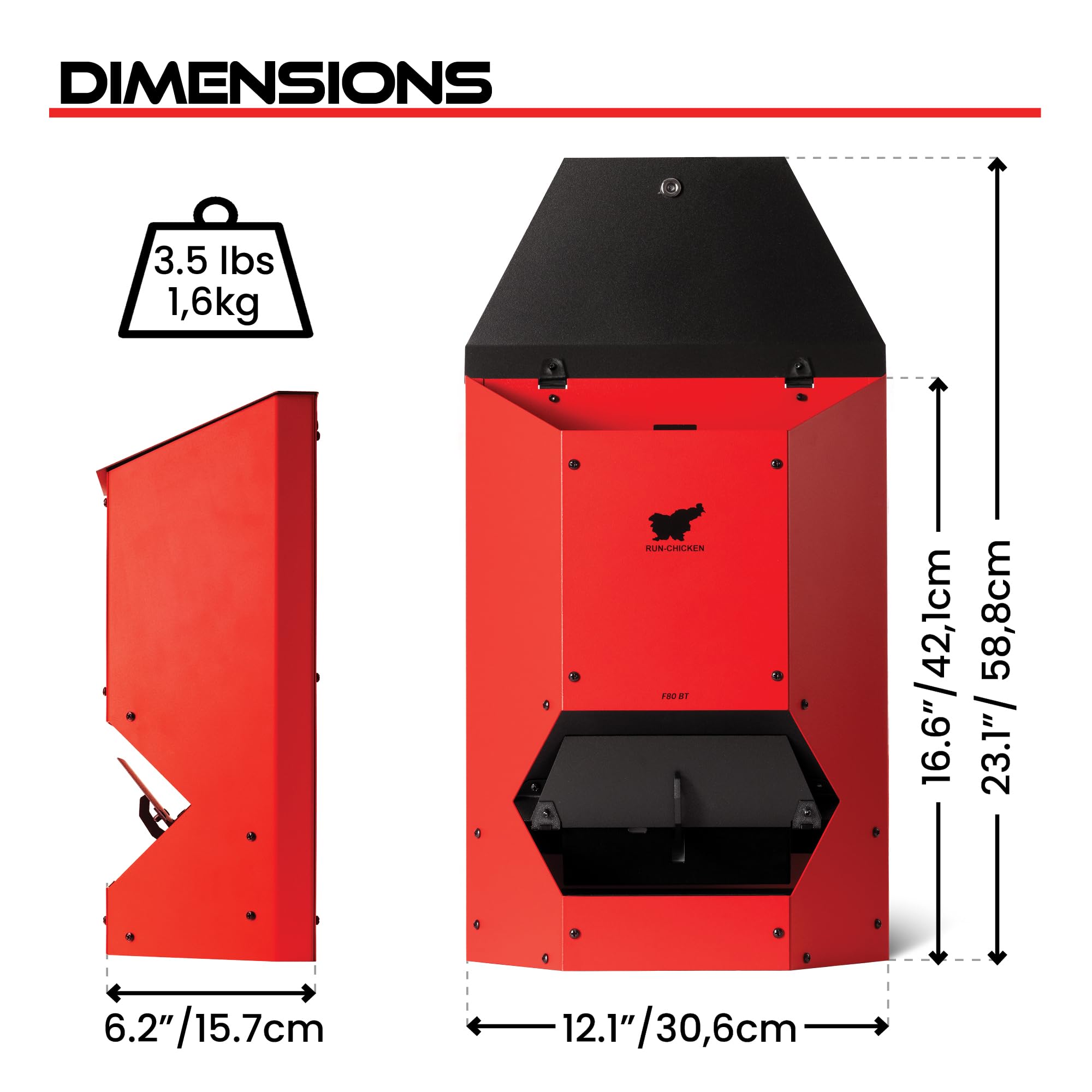 RUN-CHICKEN Comedero automático para pollos (rojo), funciona con pilas, escotilla de seguridad programable con temporizador, alimentación de 9,0 kg, resistente a las plagas, accesorio para gallinero