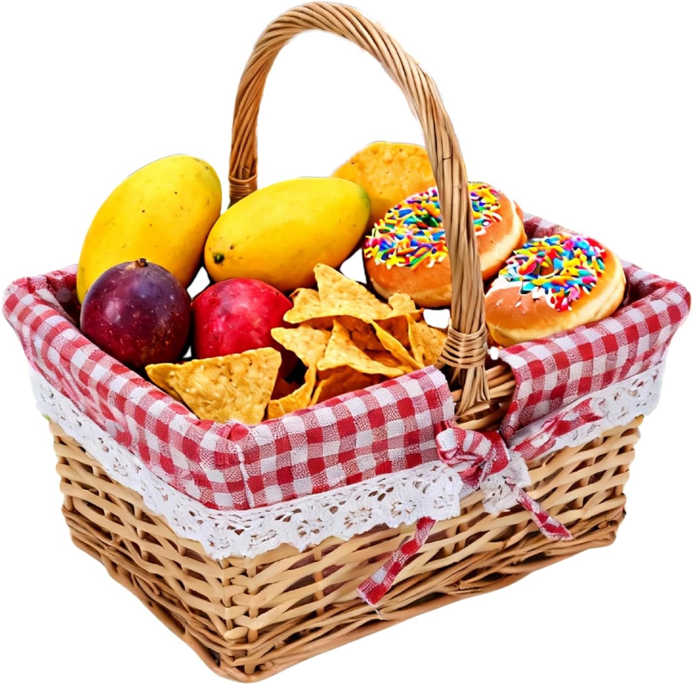 Yosoo Health Gear Wicker Picnic Basket, Storagebag with Detachable Linen Liner and Comfort Handle for Camping, 25x19x13cm (Red Plaid)