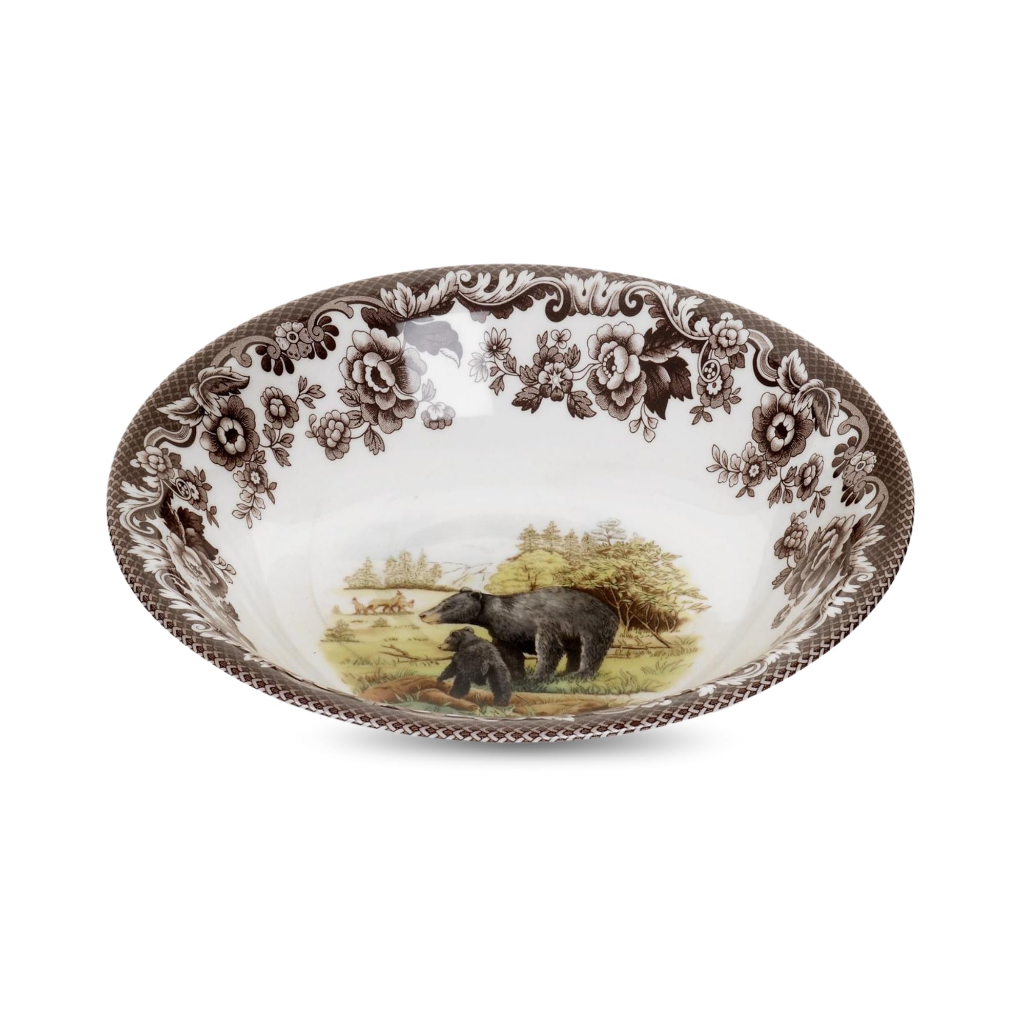 Spode Woodland 8" Black Bear Ascot Cereal Bowl - Fine Earthenware Rustic Dinnerware - Wildlife Collection