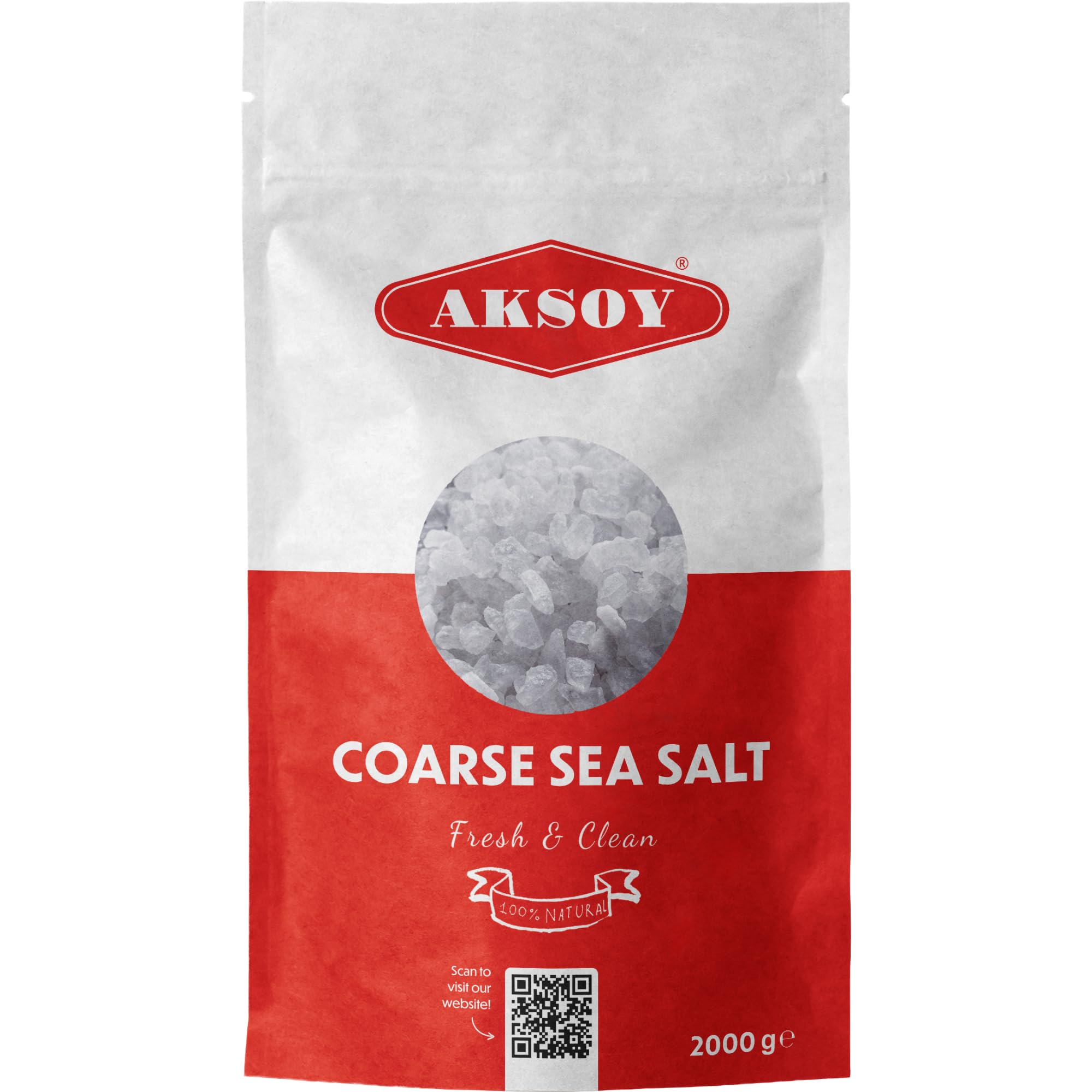 Aksoy Coarse Sea Salt 2KG, Premium Coarse Grain, GMO Free, Vegan, Chemical Free, All-Natural Salt