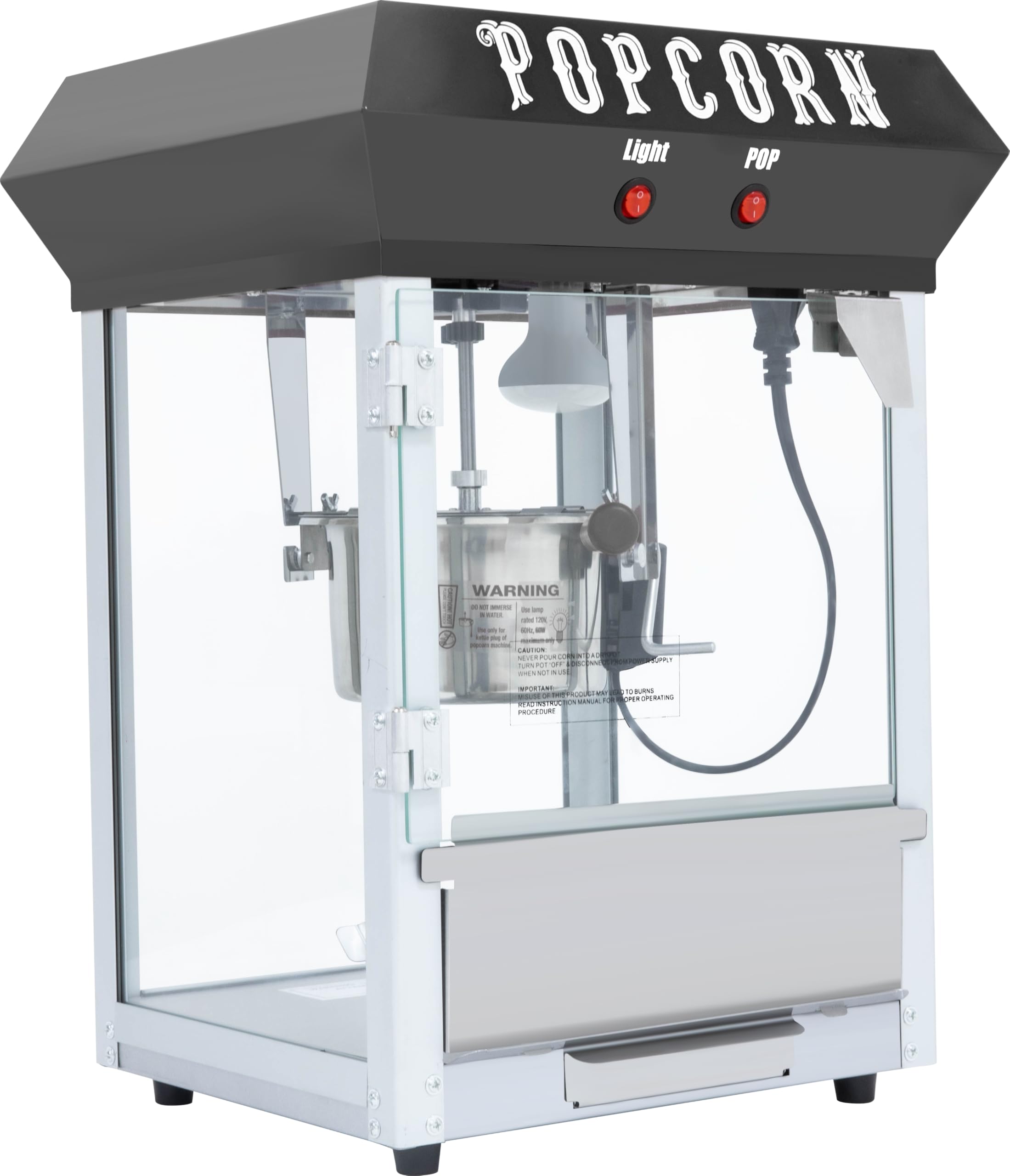 Popcom Machine with Cart Wheels - Popcorn Maker with Stainless Steel Kettle, Popcom Popper for Home, Theater, Parties (Black, 8OZ)